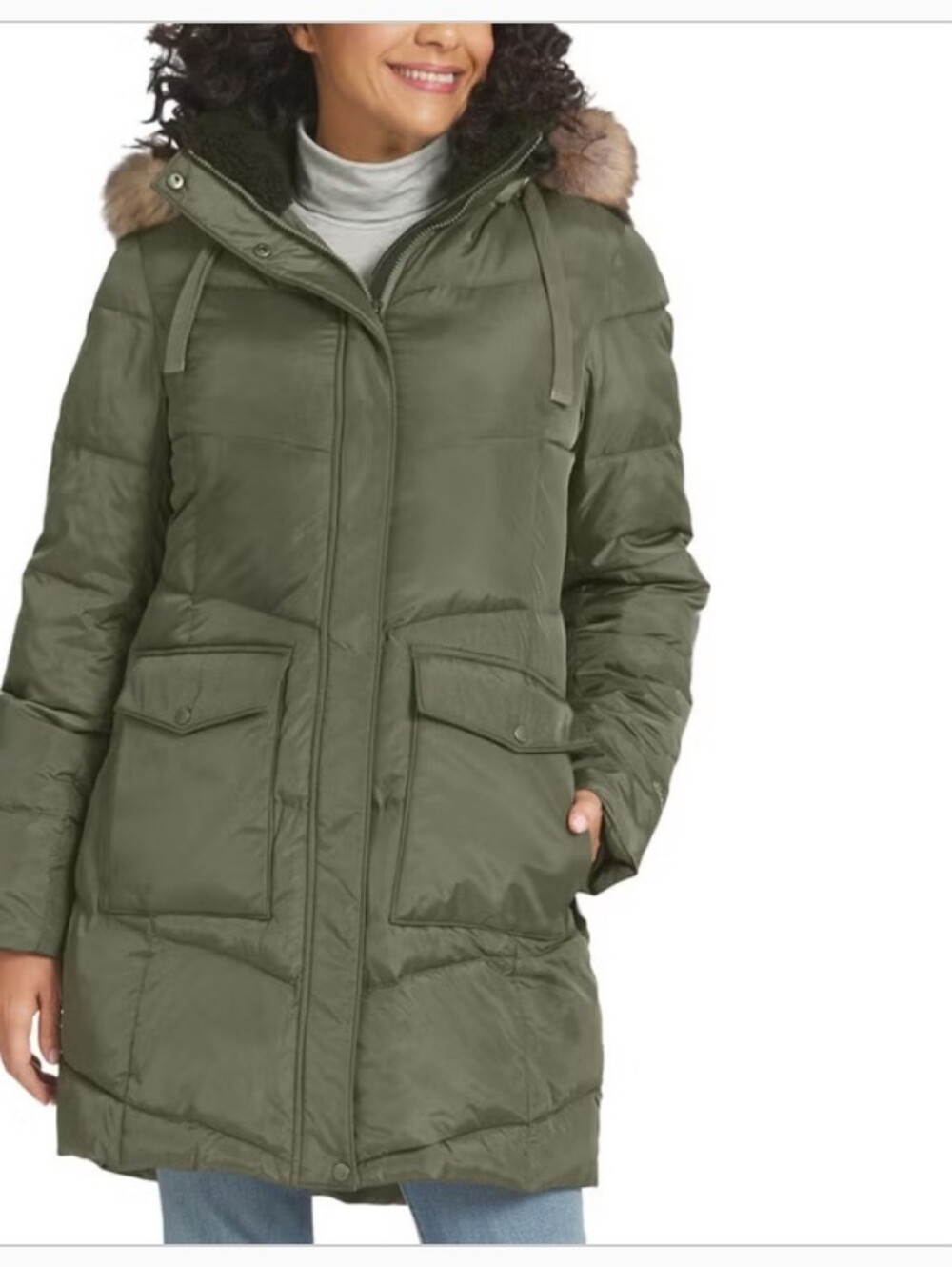 Eddie Bauer Women's Parka with Fur Trim Hood, sage, New